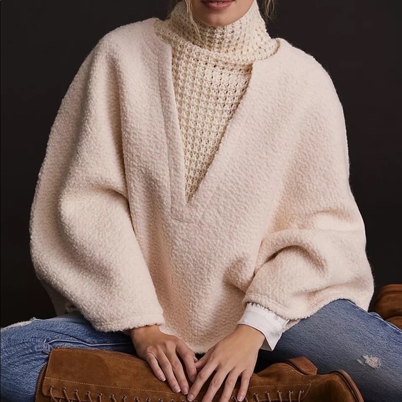 NWT - Anthropologie Classic Cable Knit Lined Turtleneck Shawl - Picture 3 of 4